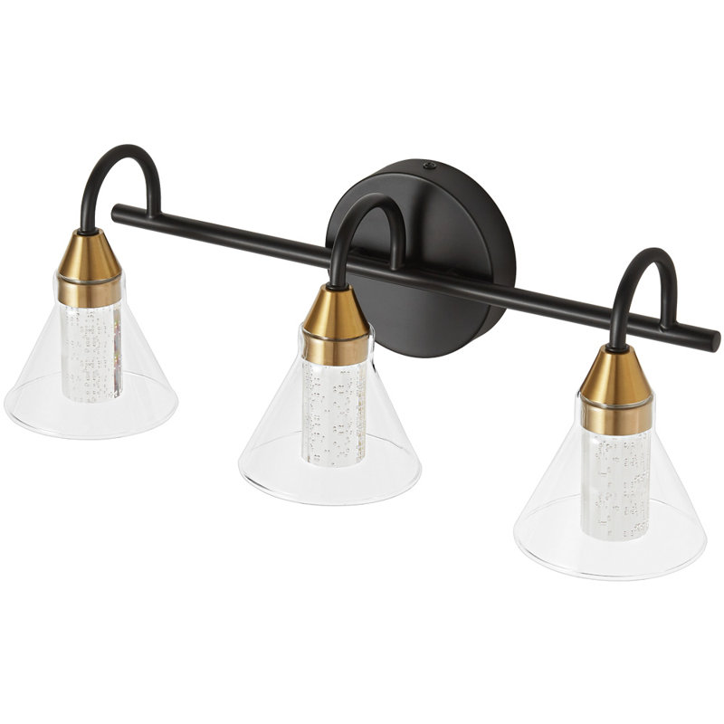 Pinckneyville 3 - Light Dimmable Bubble Crystal LED Light Vanity Light Bathroom Light, Black/Gold