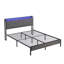 Base de lit double tapissier avec tête de lit, station de charge et lumières DEL, lattes en métal lourd, aucun sommier tapissier requis, silencieux, assemblage facile-595925929