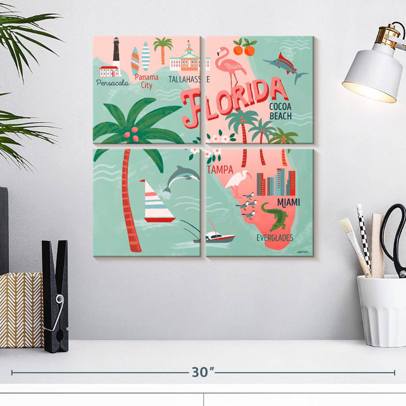 Aliaz State Maps - Florida Attractions, 18" H x 18" W