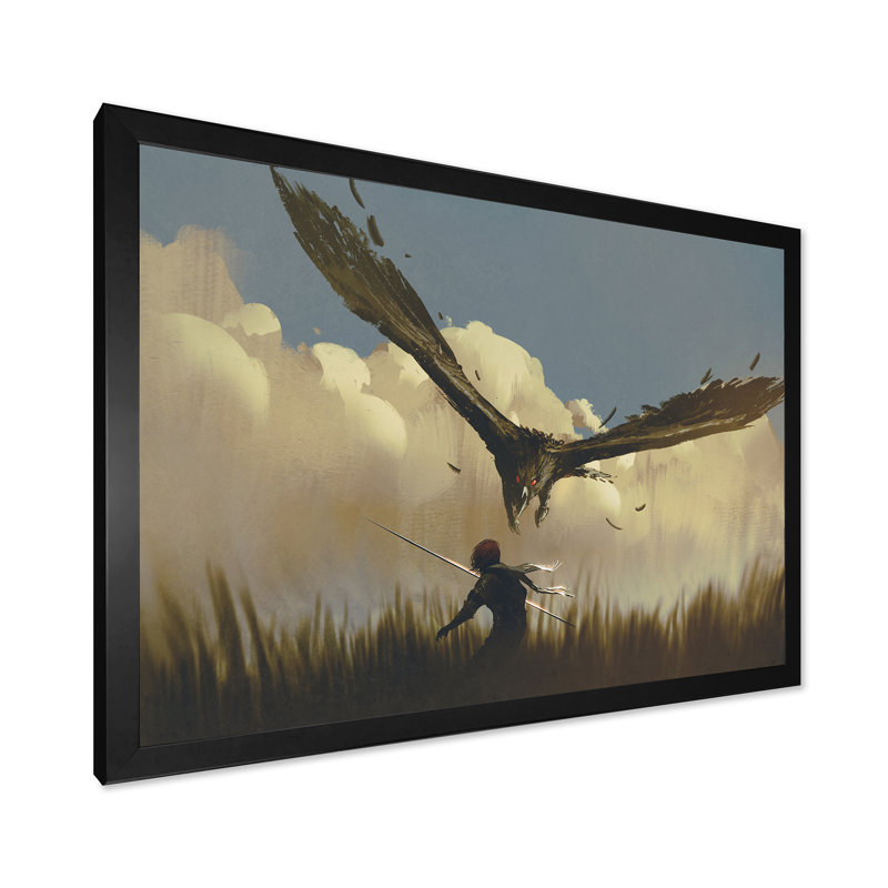 «Video Game Man Versus Eagle», reproduction d'art moderne sur toile, Cadre photo noir, L 12 po x H 8 po