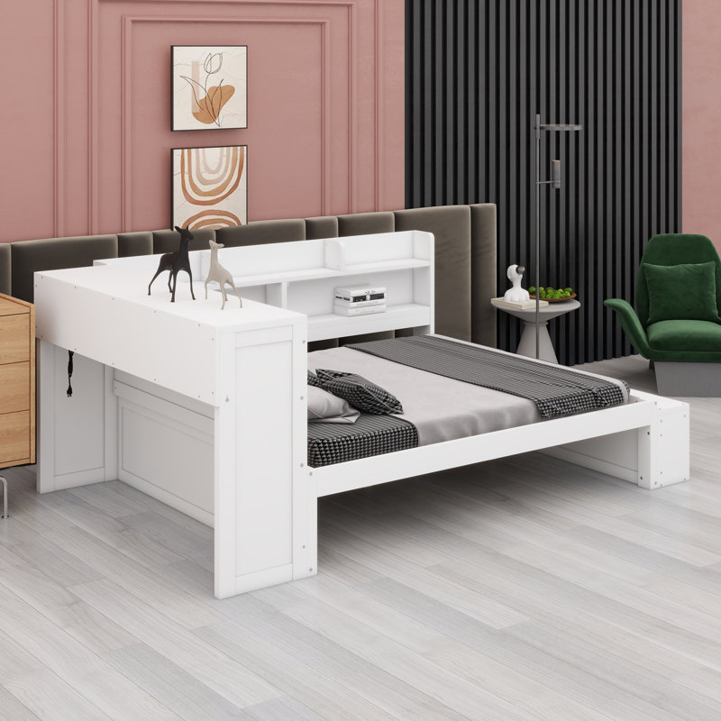 Space-Saving Daybed with Cabinets, Shoe Organizer, and USB Ports, White