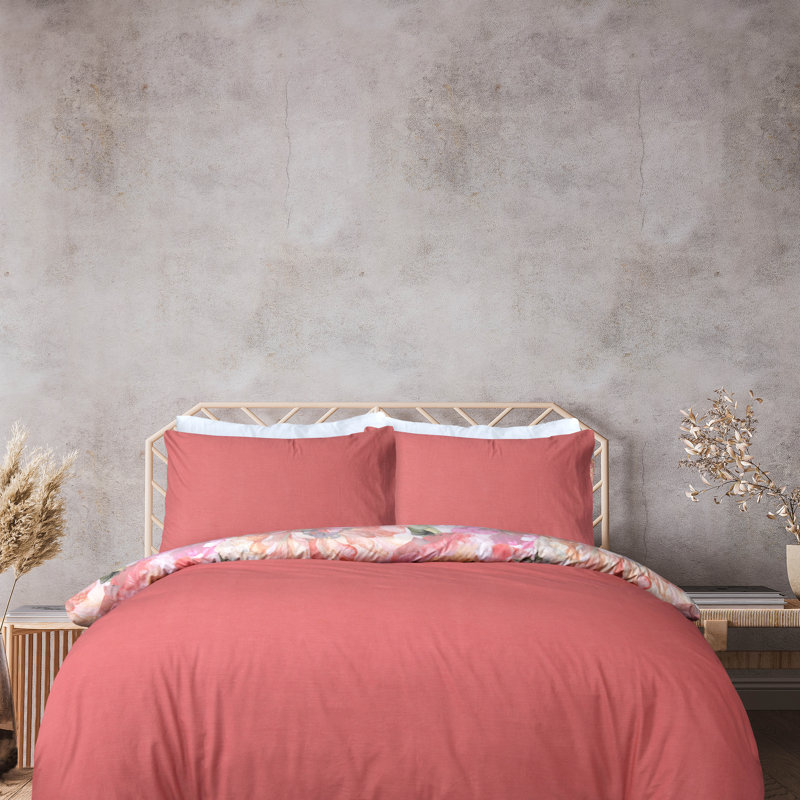 Eddye Cotton Floral Duvet Cover Set with Pillowcases, King Duvet Cover + 2 Standard Pillowcases