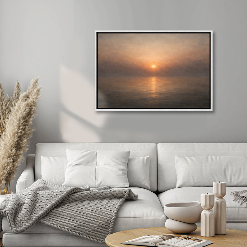 «Soft Sunrise Reflection on Tranquil Water», impression encadrée, H 24 po x l 36 po, Blanc