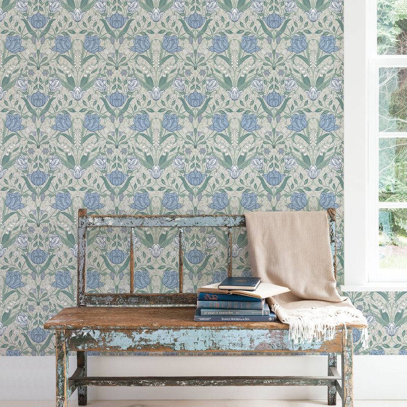 Bryanna 10.05m x 53cm Matte Wallpaper Roll, Light Blue