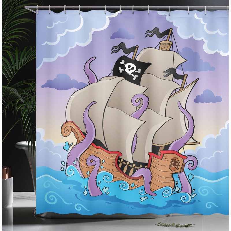 Ensemble de rideau de douche et crochets octopus, H 69 po x l 105 po