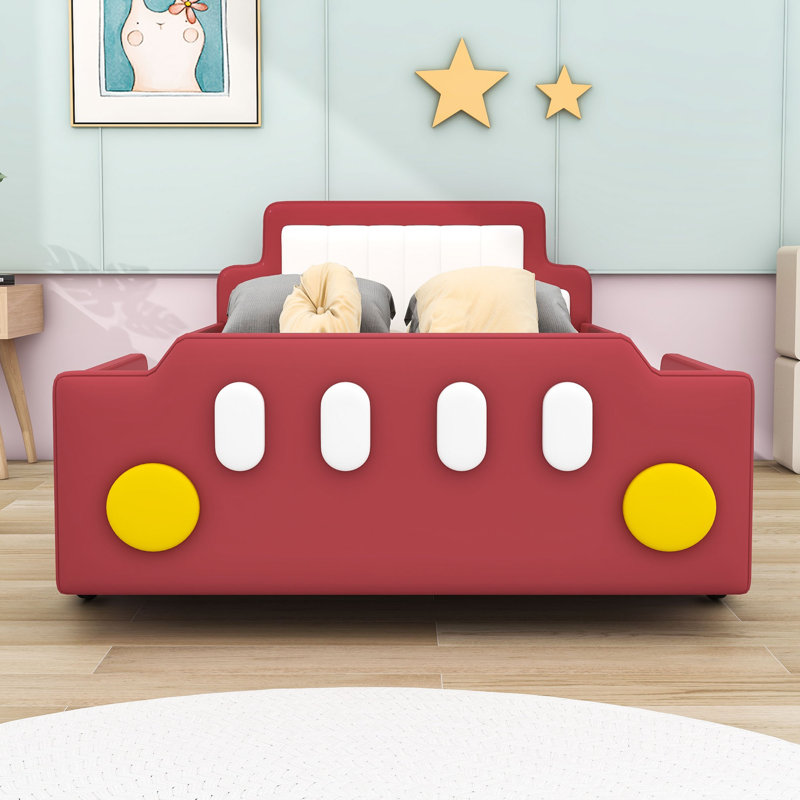 Amarionna Twin Size Race Car-Shaped Platform Bed with Wheels, Red