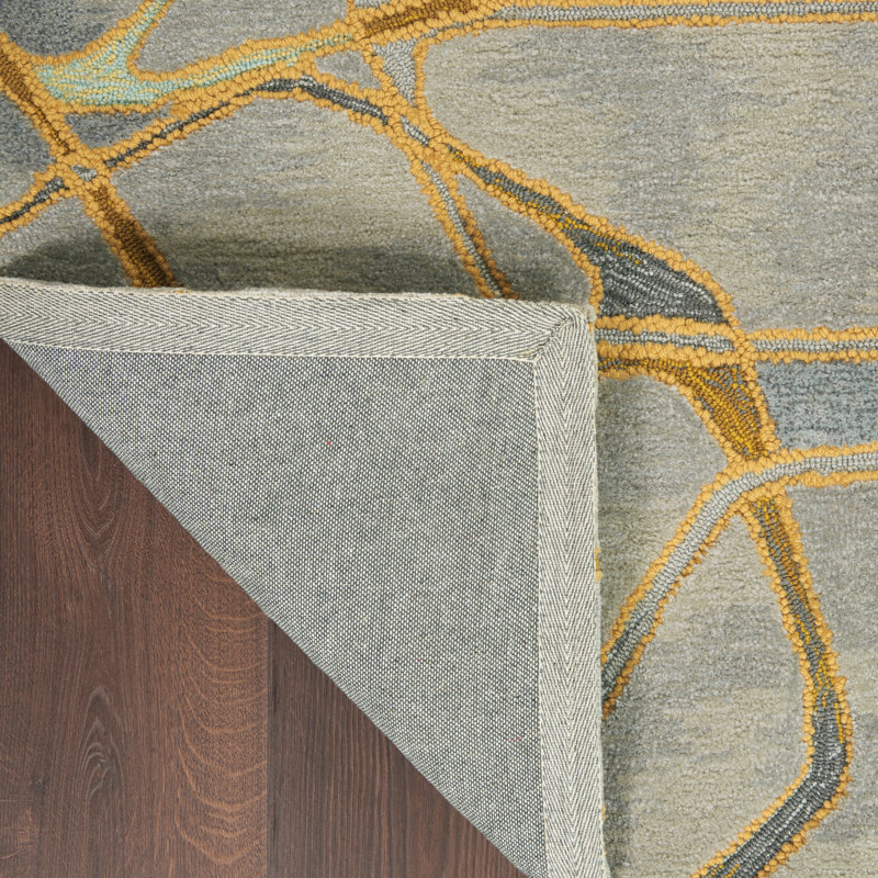 Tapis en polyester touffeté à la main à motif géométrique gris / jaune, Rectangle 3 pi 9 po x 5 pi 9 po