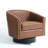 Upholstered Brown Faux Leather Tufted Barrel Small Swivel Chair with Nailhead Trim-831721137