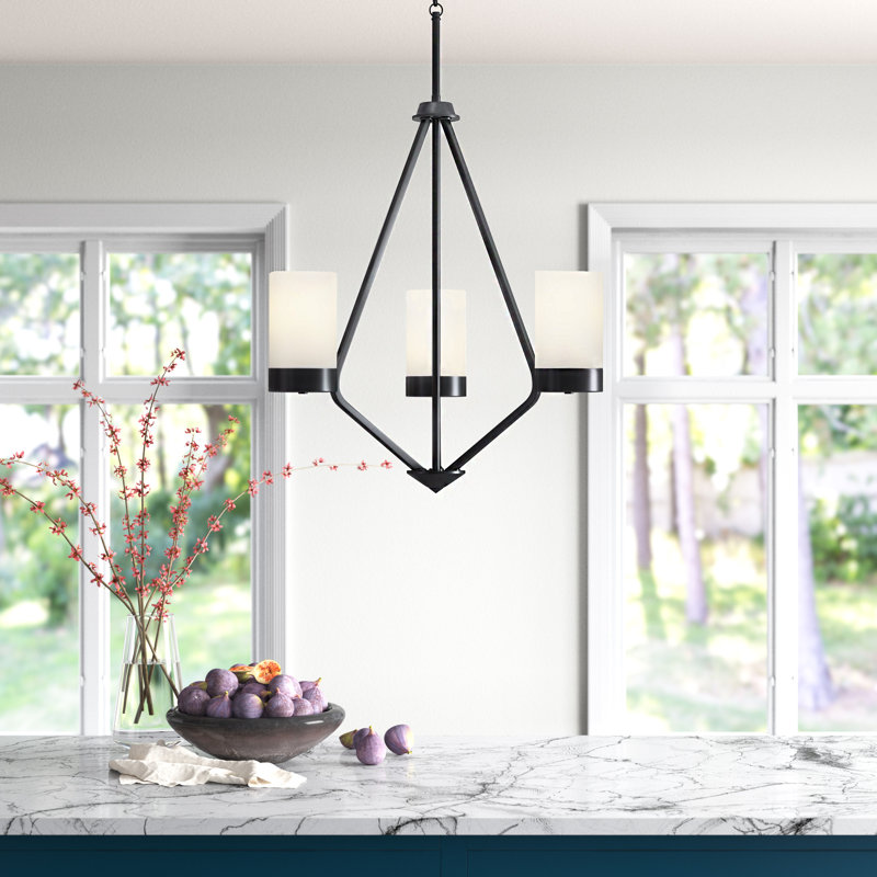 3 - Light Dimmable Geometric Chandelier, Black