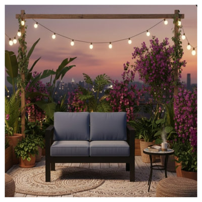 Causeuse de terrasse en aluminium toutes saisons de 50 po avec coussins épais en oléfine bleue