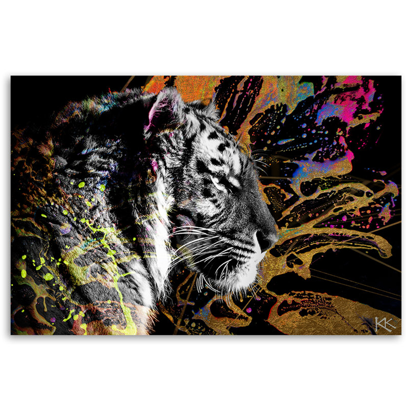 Tiger On A Colourful Background - Wrapped Canvas Print