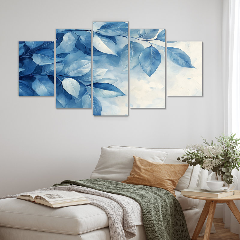 «Soft Leaves In Hazy Blues Watercolor II», art mural plantes - ensemble d'art mural Tradition