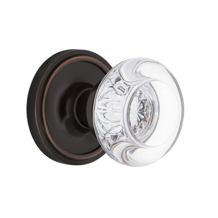 Rosette classique avec poignée de porte ronde en cristal transparent, Bronze intemporel, 2-3/8 po