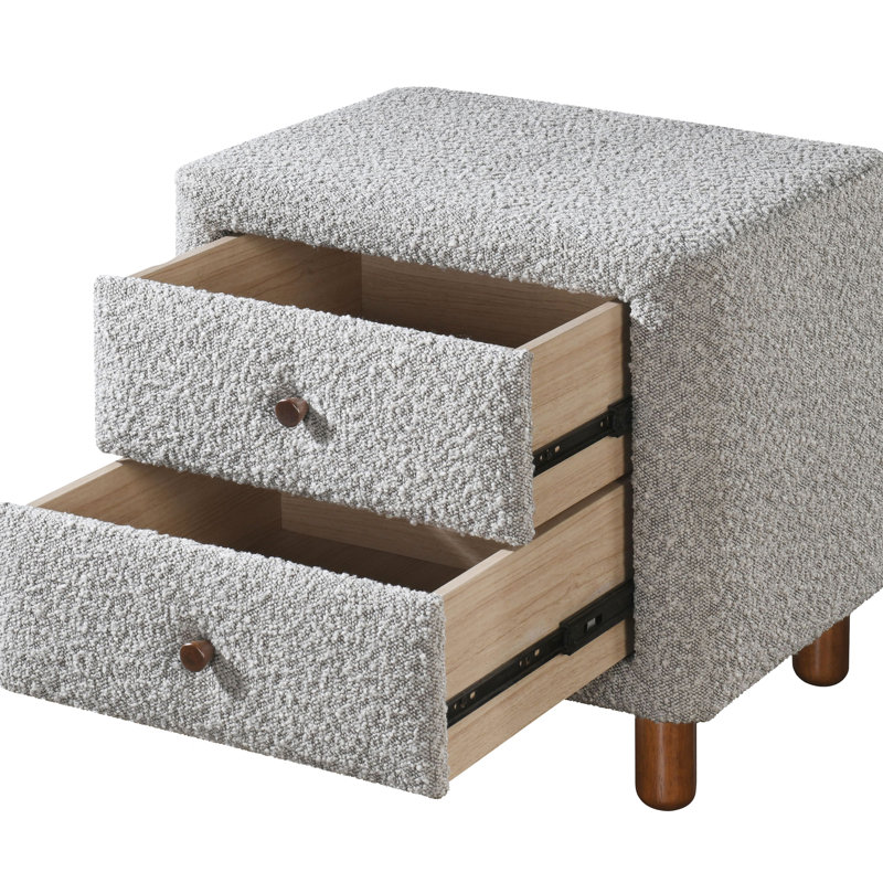 Table de chevet rembourrée Grey Boucle - 2 tiroirs, rangement pratique pour les meubles de chambre à coucher avec tiroirs