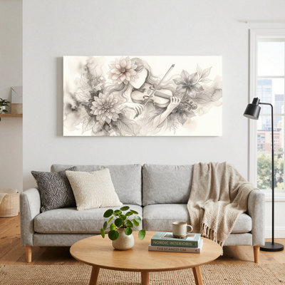 Floral Violin Canvas Wall Art Oil Painting Print Set Of 1