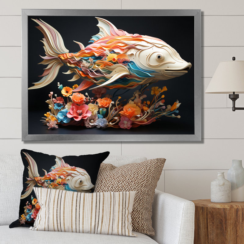 " Fishing Whale Of Colors I ", Silver Single Picture Framed, 30" H x 40" W x 1.5" D