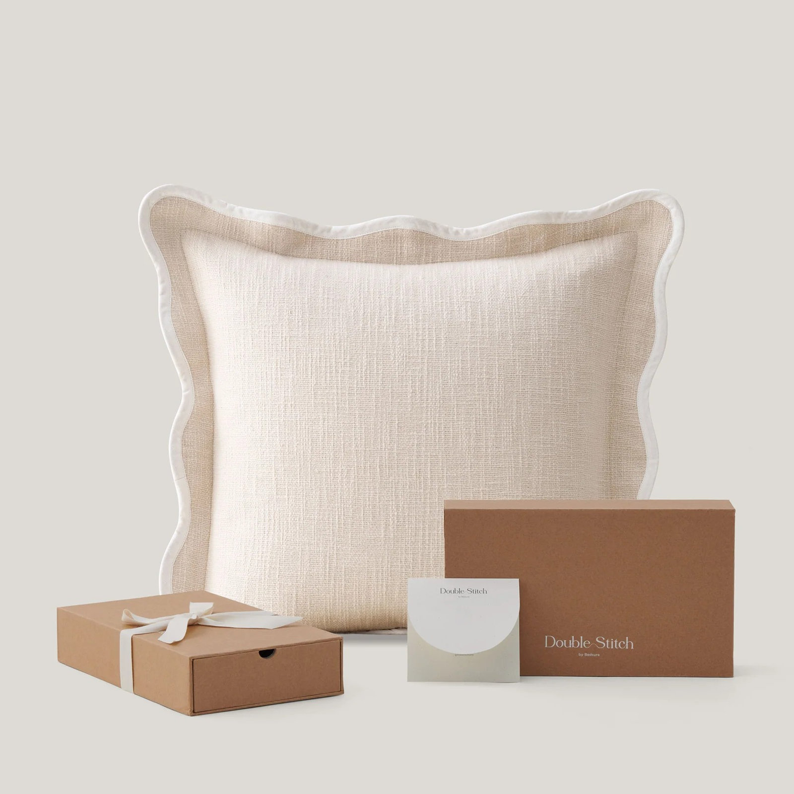 Cotton Scalloped Throw Pillow Cover, Oat Milk