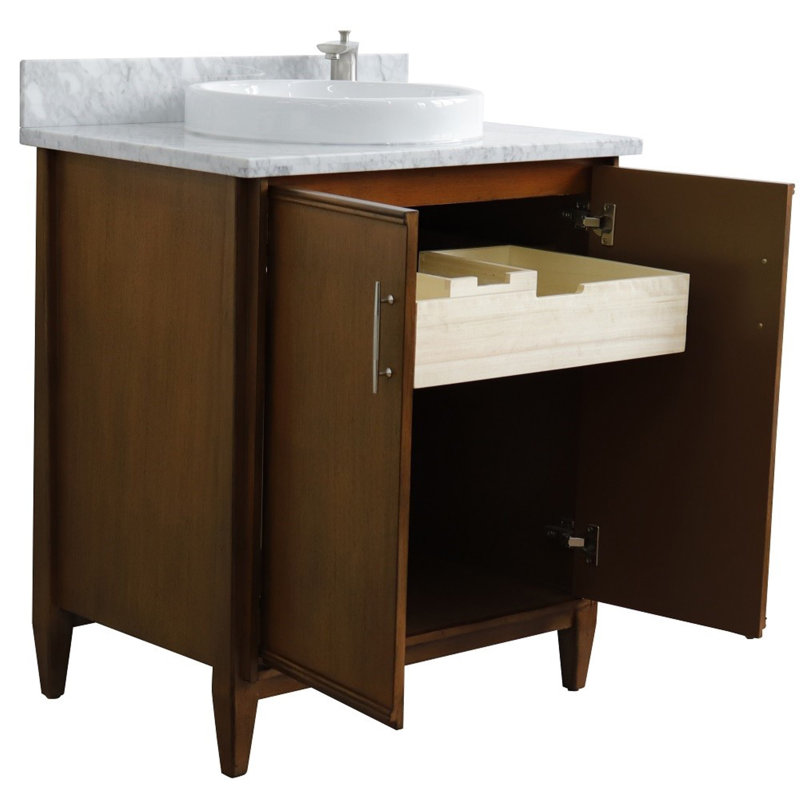 Ensemble de meuble-lavabo simple 31 po, Marbre de Carrare blanc