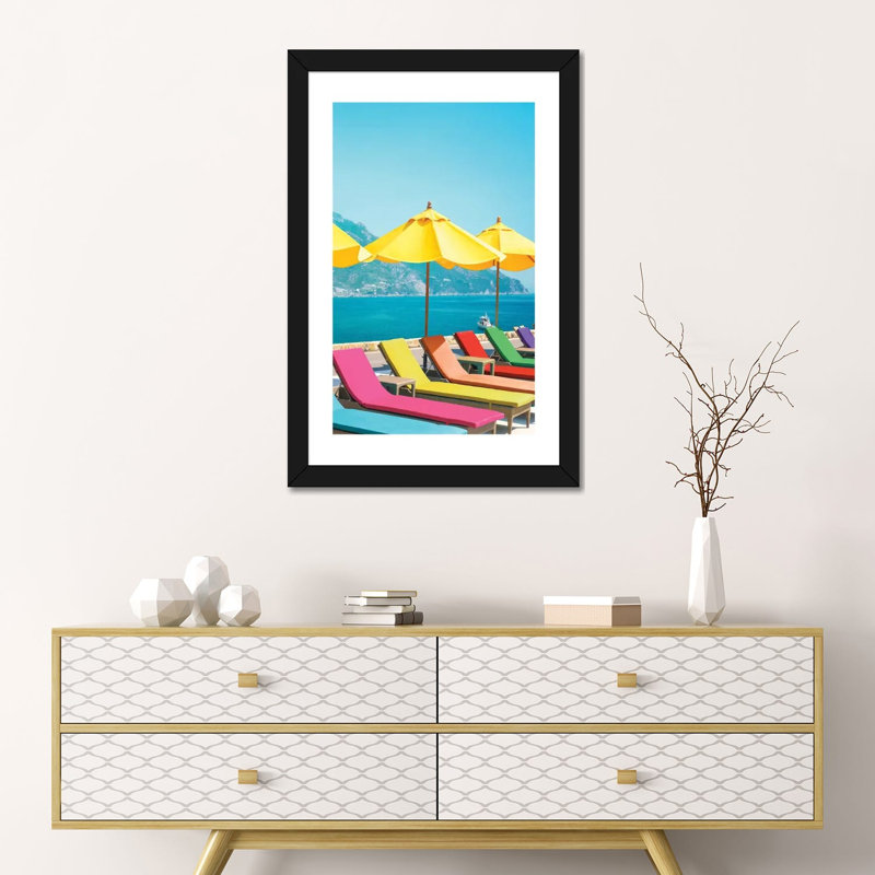 Amalfi d’été-reproduction de photo, Blanc, H 24 po x l 16 po x P 1 po, Papier encadré noir