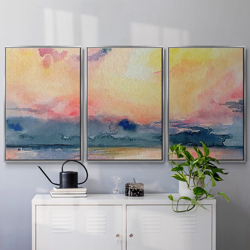Prism Seascape III - Toile encadrée multi-pièces, H 36 po x l 75 po x P 2 po, Argent