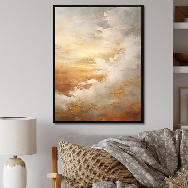 Nuage de minimalisme beige sur toile, H 40 po x l 30 po x P 1,5 po, Cadre flottant noir