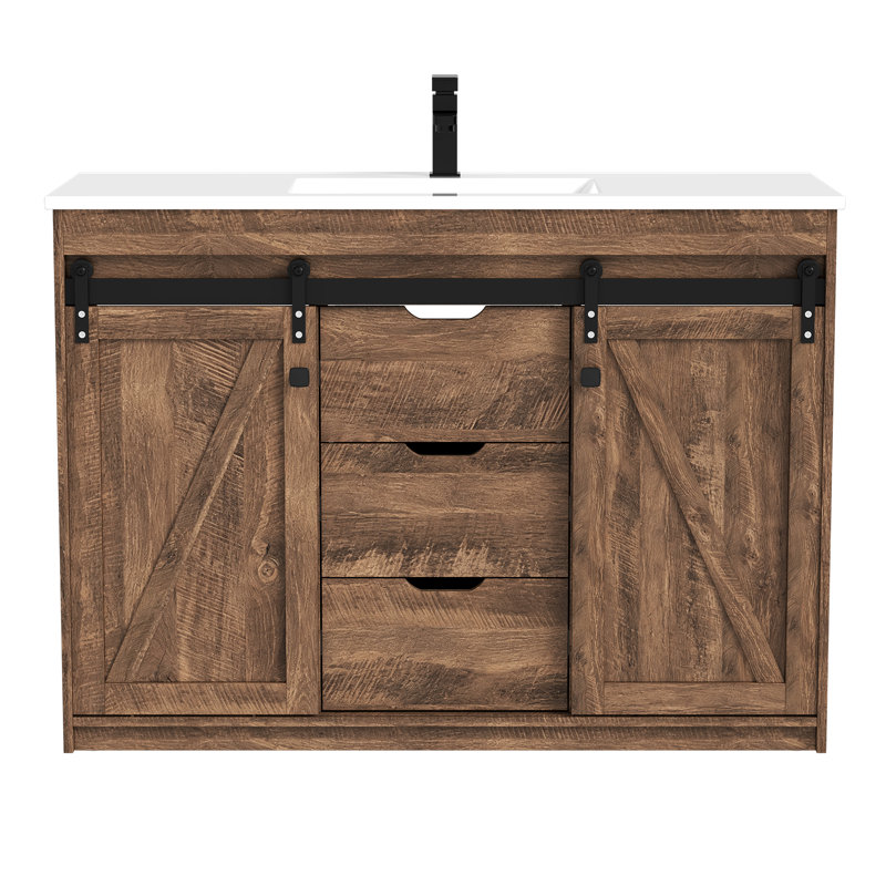 Meuble-lavabo de 48 po avec comptoir rustique avec cadre en bois massif, montage rapide
