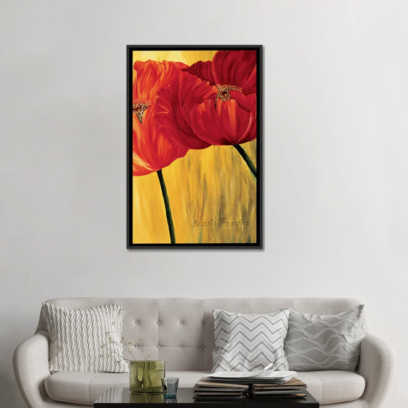 « danse tulipes ii », impression sur toile, H 26 po x l 18 po x P 1,5 po, Toile avec cadre noir, Pas de tapis