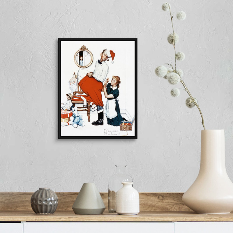 «Santa's Surprise», art mural sur toile, Cadre flottant noir, H 16 po x l 13 po x P 1,75 po