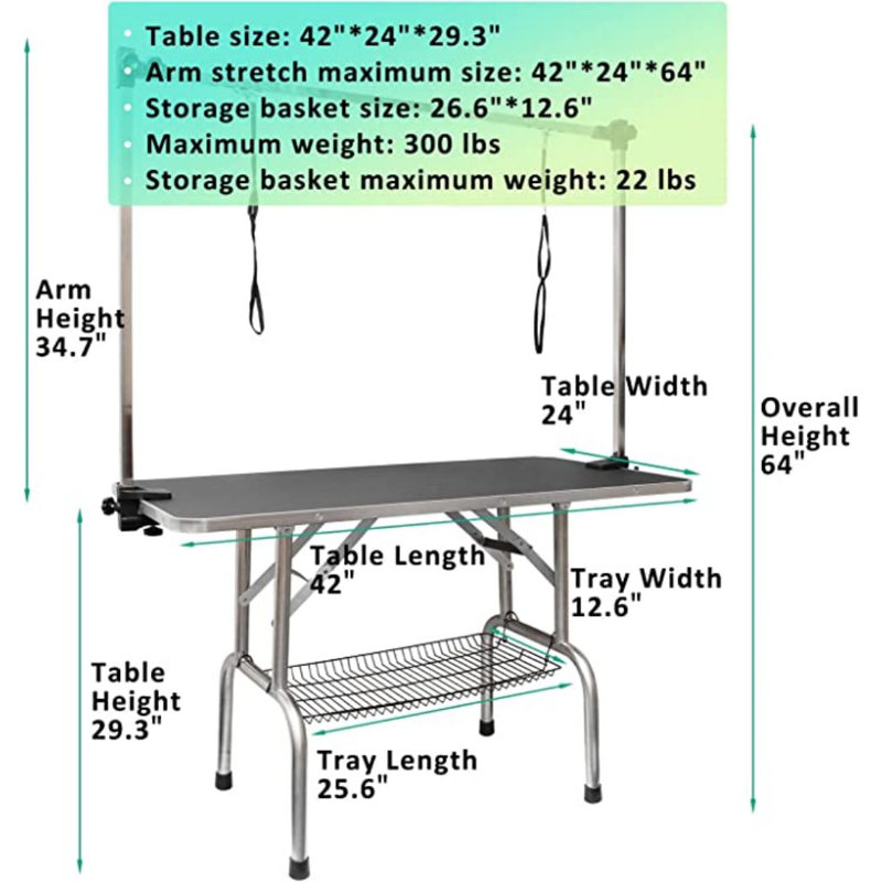 Tables de toilettage ajustables, H 64 po x l 42 po x P 24 po, Noir