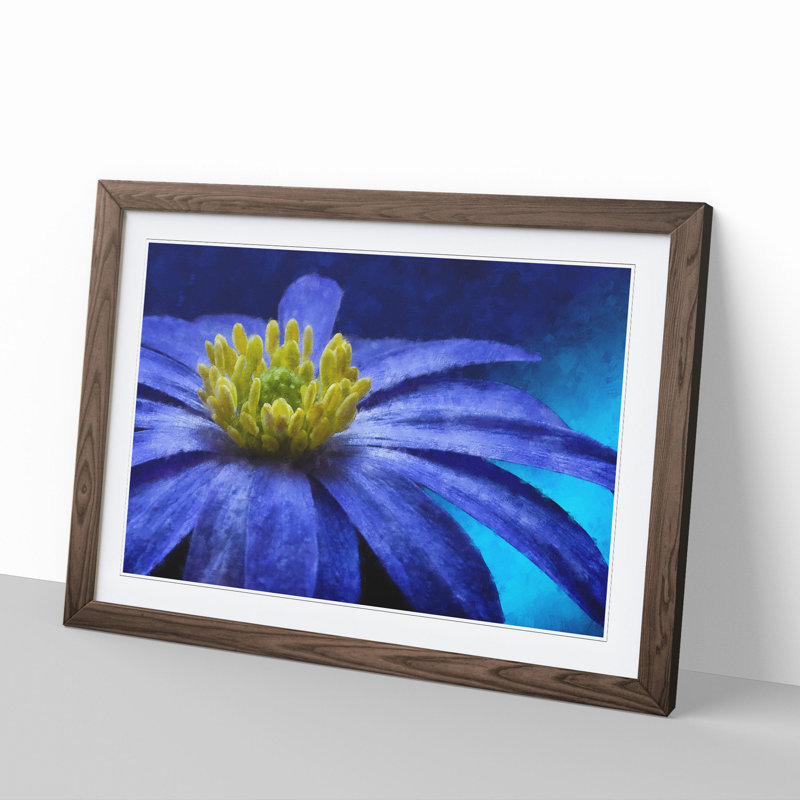 Blue Flower - Picture Frame Painting, 27cm H x 36cm W x 2cm D, Walnut Framed