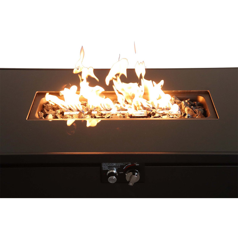 43" Smoked Glass Metal Rectangle Fire Pit, Black