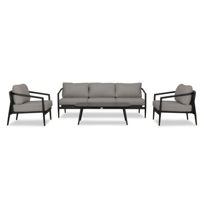 Delaine Metal 5 - Person Seating Group with Sunbrella Cushions -  Joss & Main, OLIO-BK-CH-SET135-CC