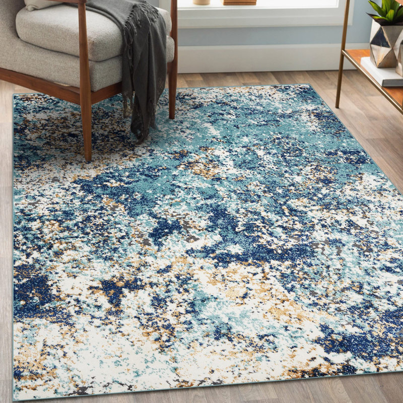 Thorold Abstract Blue/Ivory Area Rug, Rectangle 9' x 12'