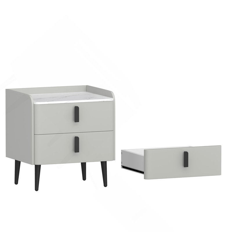 Table de chevet avec 2 tiroirs, table de chevet avec plateau en marbre, table d'appoint moderne, Gris, Individuel