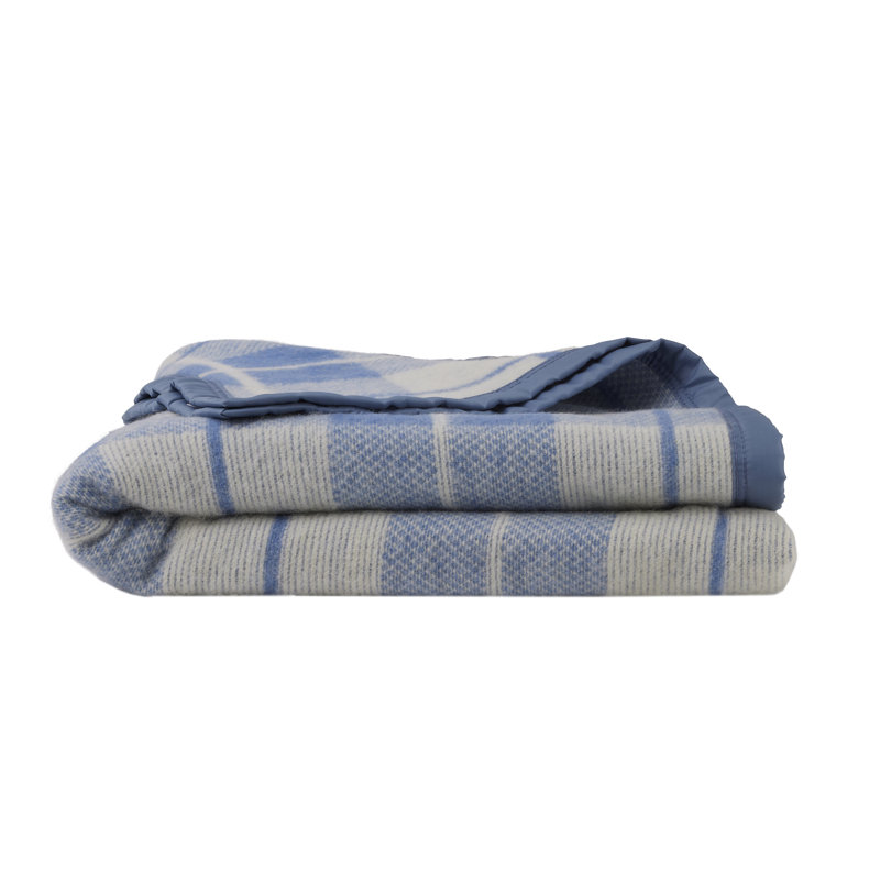 Couverture 100% laine vierge Lyon, Très grand, Naturel / bleu
