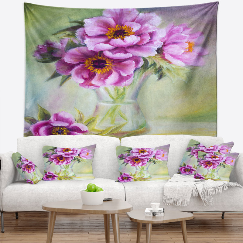 Pivoines violettes dans la tapisserie de vase Floral, H 32 po x l 39 po
