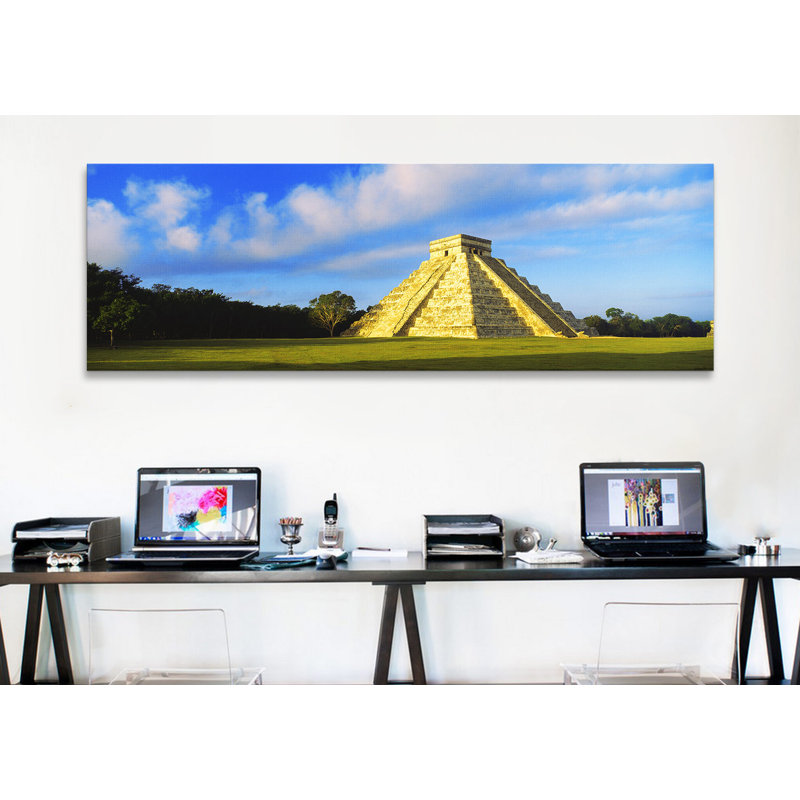 Pyramide dans un champ, pyramide de Kukulkan, Chichen Itza, Yucatan, Mexique - reproduction de photo sur toile, Toile tendue