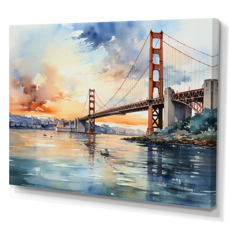 Edurardo Orange Bridge Golden Gateway IV - reproduction sur toile, Toile tendue, H 12 po x l 20 po x P 1 po