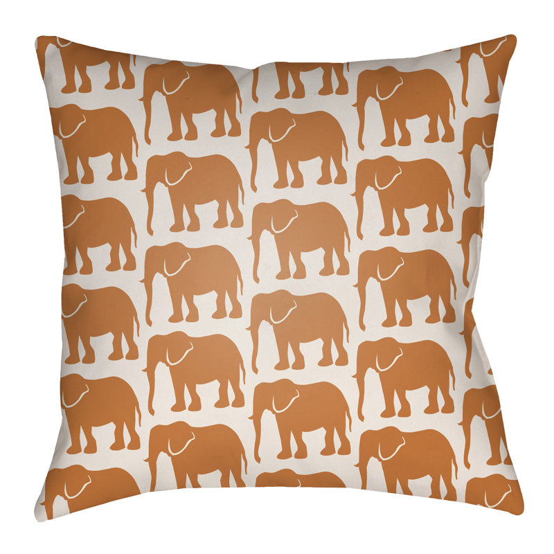 Lolita Elephant Geometric Outdoor Throw Pillow, 18" H x 18" W, Tangerine/Ivory