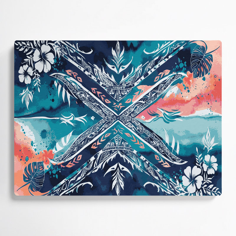Art mural hawaïen à motif tribal beige, H 20 po x l 30 po