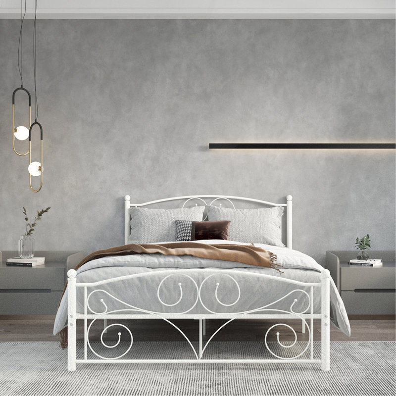 Unique Flower Sturdy System Metal Bed Frame With Headboard And Footboard, Full