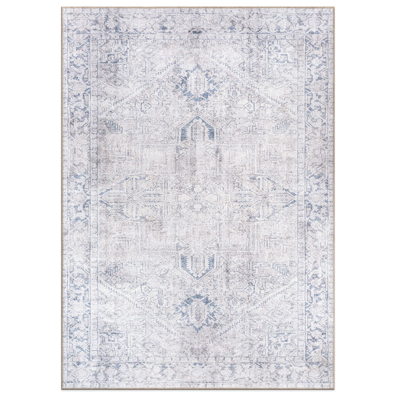 Vintage Boho Medallion Machine Washable Non Slip Area Rug, Rectangle 5' x 7'