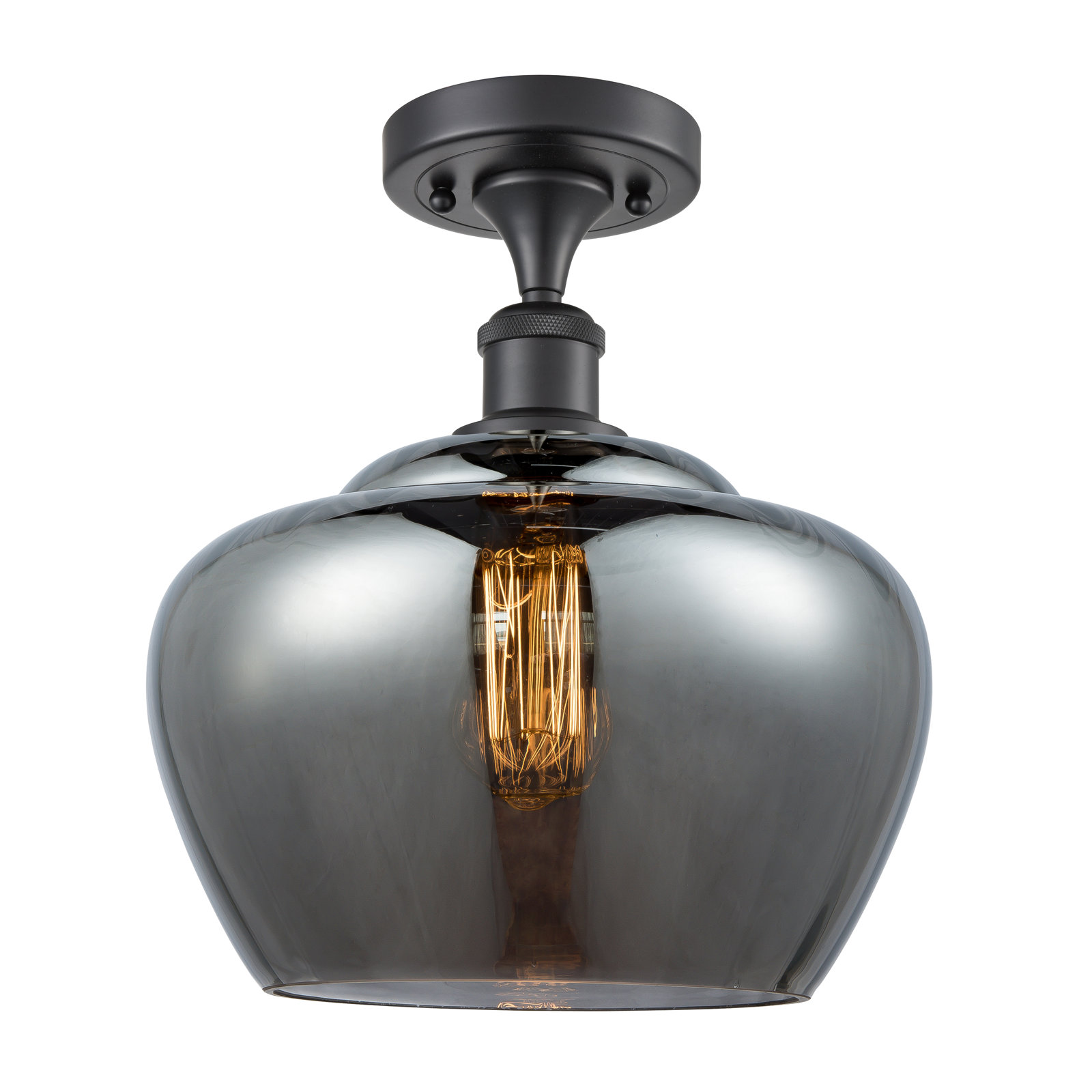 Renee Single Light Glass Semi Flush Mount, Plated Smoke, Matte Black, 6 Watt Vintage LED Bulb