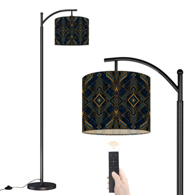 Lampe sur pied à arc avec abat-jour réglable géométrique Art Deco Gold Line