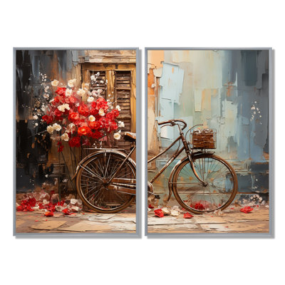 Crimson Ride Red Flowers - Art mural moderne 2 panneaux