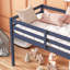 Lit mezzanine simple en bois massif et en bois d'hévéa avec échelle, plateforme de lattes renforcées, bleu