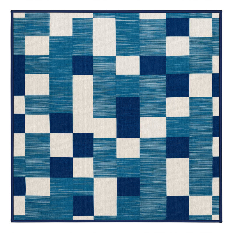 Tapis bleu à carreaux lavable à la machine, Carré 7 pi