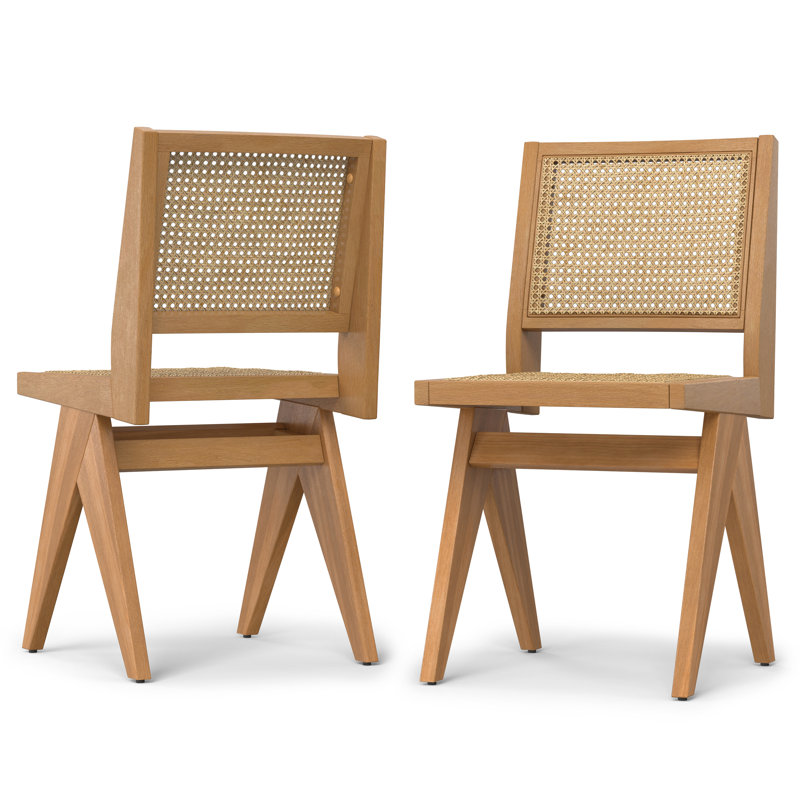 Regina Solid Wood Dining Chair with Rattan Backrest and Armless Mid-Century Design (Set of 2), Brown