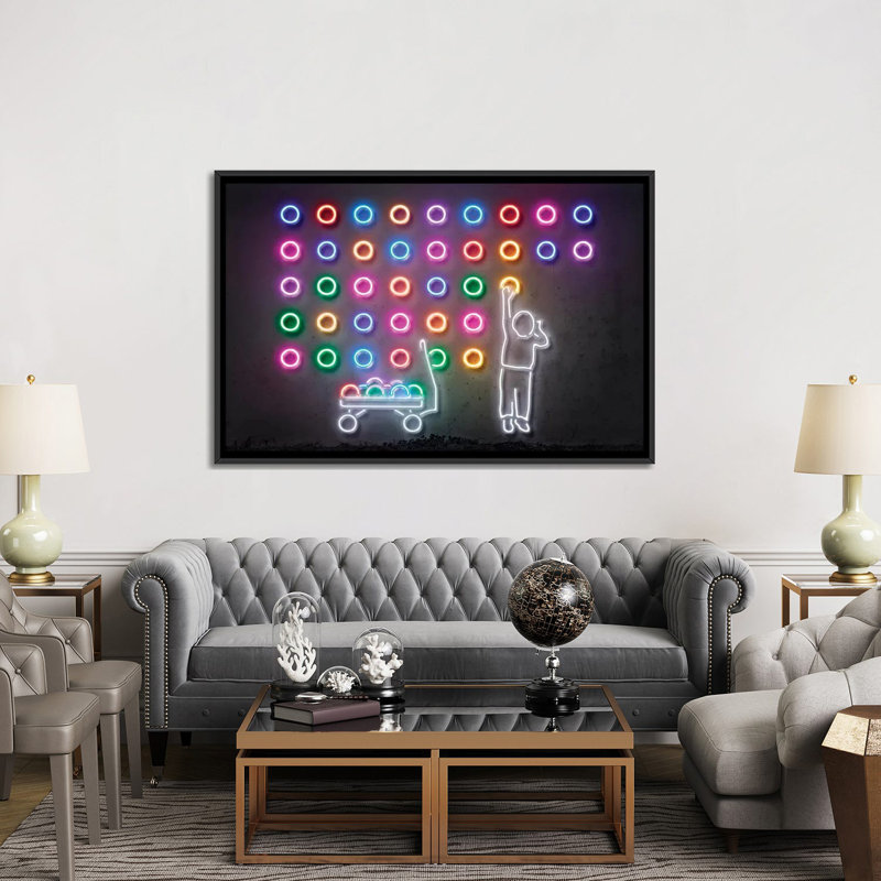«Dots», impression sur toile, H 40 po x l 60 po x P 1,5 po, Toile avec cadre noir, Pas de tapis