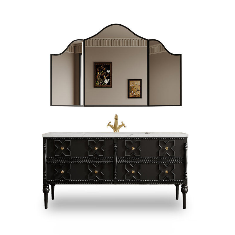 Meuble-lavabo en bois d'hévéa noir français